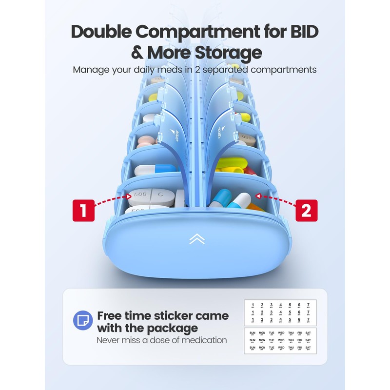 Vaydeer 7 Day Weekly Pill Organizer (Support 2 Times a
