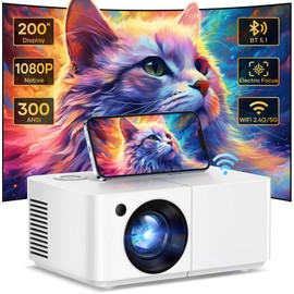 Portable Outdoor Projector, [Electric Focus] Mini Projector With WiFi and Bluetooth Native 1080P 300 ANSI, Max 200" Display Mirroring Screen With Android/IOS/Windows for Gaming Home Cinema