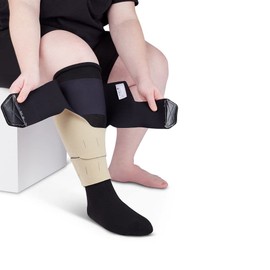 CircAid Juxtalite HD Lower Leg System – Easy to Use Adjustable Compression Wrap Garment for Men & Women, Leg Circulation for Support, Flexible Hood & Loop Straps , Medium Long Full, Beige - New