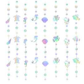 Sea Life Garland, Set of 8, Decoration, Mermaid, Seashells, Seahorse, Fish, Sea Turtle, Paper Garland, Glitter, Birthday, Wedding, Christmas, Party, Wall Decor, Kindergarten Decoration (Aurora A)