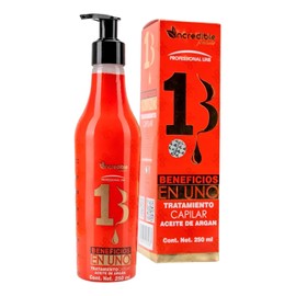 Aceite de Argán 13 Beneficios en 1, Tratamiento para Cabello Dañado, Procesado, Teñido y Seco, Con Protección UV, Keratina, Cola de Caballo y Colágeno