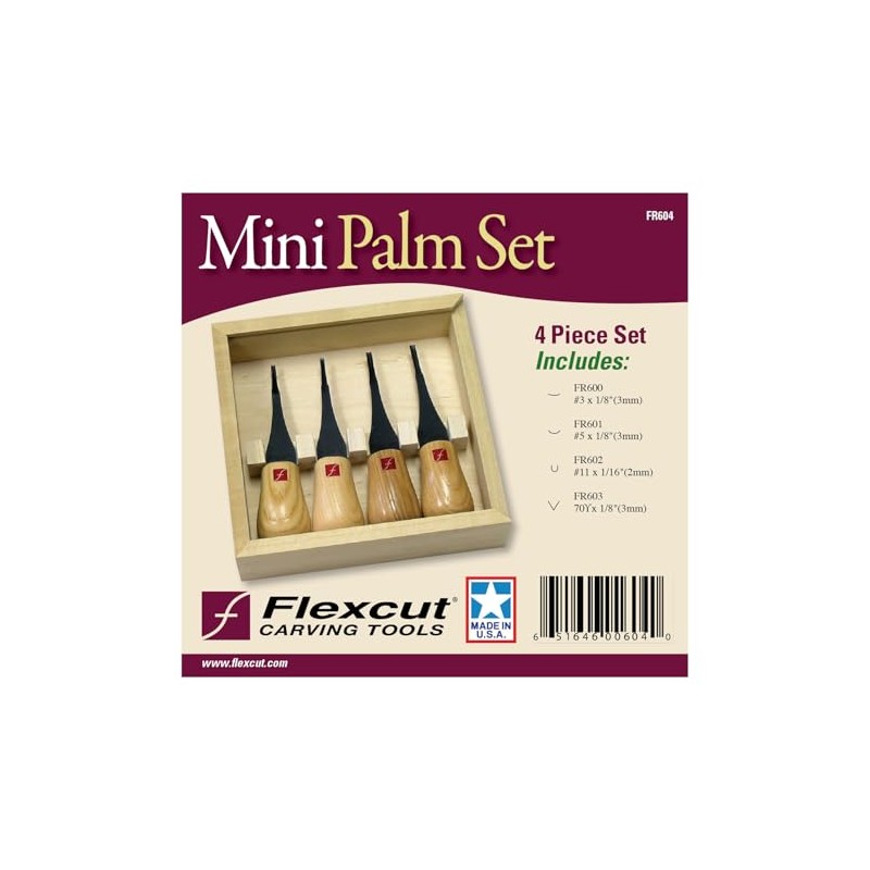 FLEXCUT Carving Tools, Mini Palm Gouges for Detailed Carving, Ash