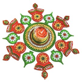 SAHAYA Rangoli for Decoration with T Light Holder Acrylic Small 13 pcs Set