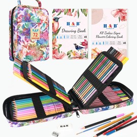H & B 77 Pack Colouring Pencils Set, Art Supplies with Drawing Book,Colouring Book, Soft Core Coloured Pencils for Artists Adults Sketching, Shading and Doodling, Portable Zipper Case