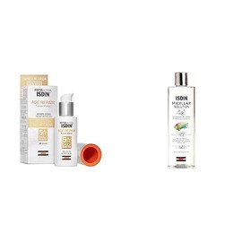 ISDIN FotoUltra Age Repair Fusion Water SPF 50, Protector Solar Facial de fase acuosa | triple acción anti-fotoenvejecimiento, 50ml + Micellar Solution 4 en 1 Agua Micelar