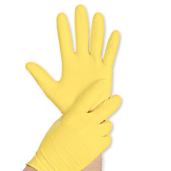 FRANZ MENSCH Hygostar Power Grip Nitrile Gloves, Powder-Free, Yellow, 10/XL,