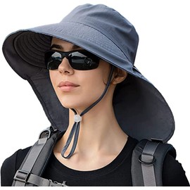 MAKFORT Wide Brim Sun Hat with Neck Flap Fishing Hats Hiking Hat Outdoor UPF 50+ UV Protection Riding Hat with Ponytail Hole for Women