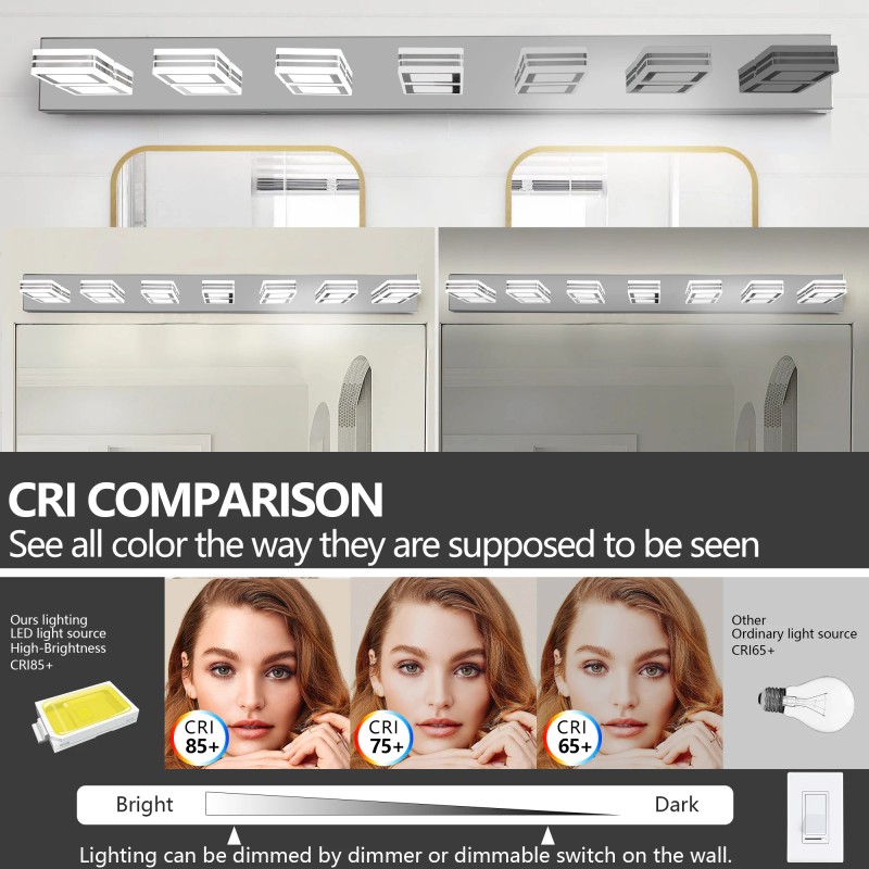Ship in US,45" Modern Chrome 7-Light LED Vanity Light, Square