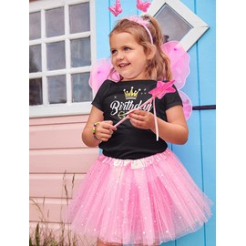 Tstars Birthday Girl Shirt with Crown - Princess Tee Gift for Girls Age 3 to 9 Years Old - Kids Fitted T-Shirt L (7-8) Black