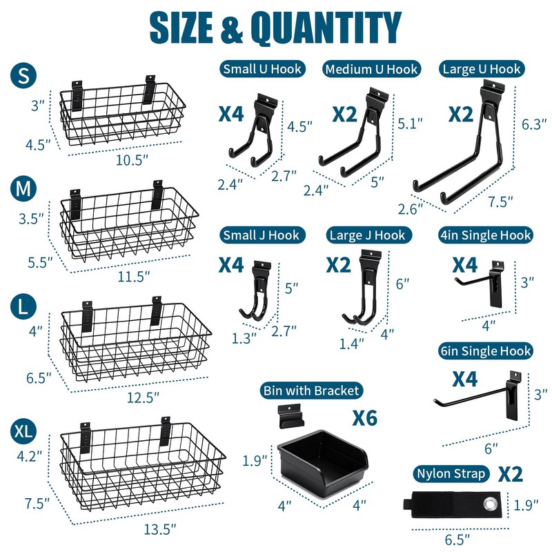 Dmprosel 34PCS Slatwall Accessories Set: Baskets, Hooks Set, Screw Bins