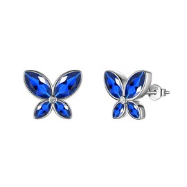 Blue Butterfly Studs Earrings Women 925 Sterling Silver Animal Butterflies September Birthstone Sapphire Earring Stud Crystal Wedding Birthday Jewelry DE0229S