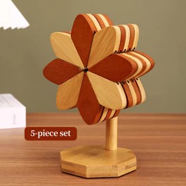 Wooden Placemats, Black Walnut Wooden Thermal Plate, Christmas Tree Coaster Set, Heat Resistant Foldable Coasters for Hot Plates, Pots, Bowls, Teapots and Hot Pot Racks (Windmill 5 Layers)