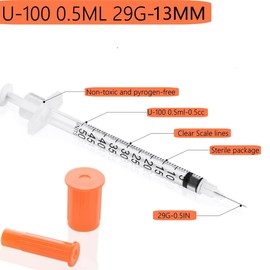 100 Pack 1/2ml 29G 1/2Inch(13mm) Measurement Dispensing Tools for Fluids Measuring, Dispensing or Refilling, Industrial and Scientific Lab Consumables (Individually Sealed Wrapped)