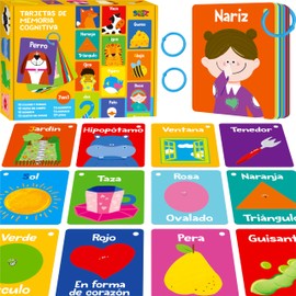 51 PCS Spanish Baby Cognitive Flashcards, Double Sided Printed 7 in 1 Colorful Cards Alphabet, Numbers, Foods, Animals, Shapes, Colors with 2 Reclosable Rings, Learning Tool for Toddlers