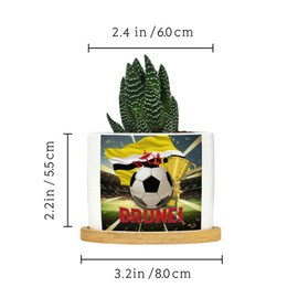 DecStic Soccer Sport with Brunei Flag Ceramic Planters Pots for Plants with Drainage Holes and Saucers Pot for Succulents Cactus Garden Windowsill