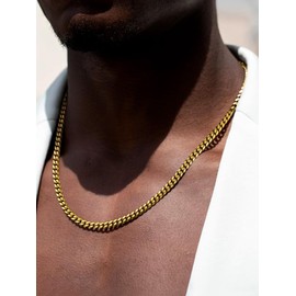 FaithHeart Gold Chains for Men, 6mm Width 14K Gold Plated Stainless Steel Cuban Link Chain Necklace, Length 28 Inches