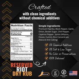 Shake to Elevate - Reserved Riot (Medium Spicy) No Salt BBQ Dry Rub | No Salt Seasoning | Heart Healthy | Diet Friendly | 0% Chemical Additives | 0% Preservatives or Color | All Natural Ingredient & Listed | Seriously Delicious Spice Blend (Standard Shaker 8.4floz)