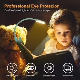 Gritin 9 LED Rechargeable Book Light for Reading in Bed - Eye Caring 3 Color Temperatures,Stepless Dimming Brightness,80 Hrs Runtime Small Lightweight Clip On Book Reading Light -Cyan