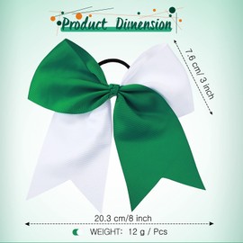 2 Packs Jumbo Cheerleading Bow 8 Inch Cheer Hair Bows Large Cheerleading Hair Bows with Ponytail Holder for Teen Girls Softball Cheerleader Outfit Uniform (White and Green)