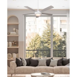 Canarm Preston 52-Inch Ceiling Fan, Brushed Nickel, Reversible Grey/Black Blades, LED Dimmable Light, Dual Mount, Remote Control, Indoor Cooling for Bedrooms & Living Rooms