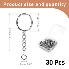 FOMGIIN Keychain Ring Set, 30pcs Splits Key Hoops (25mm) with Chain + 30pcs Jumper Rings, Sliver Metal Keyring Chains Keyrings for DIY Tassels Art Resin Jewellery Making Craft Attachment (30 Sets)