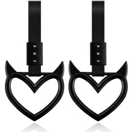 Fabbay 2 Pieces Heart Handle Ring Bumper Warning Car Accessory Heart Hand Strap Drift Charm Rear Bumper Warning Ring Decor for Car Bus Subway Interior Exterior Decoration(Black, Devil Style)