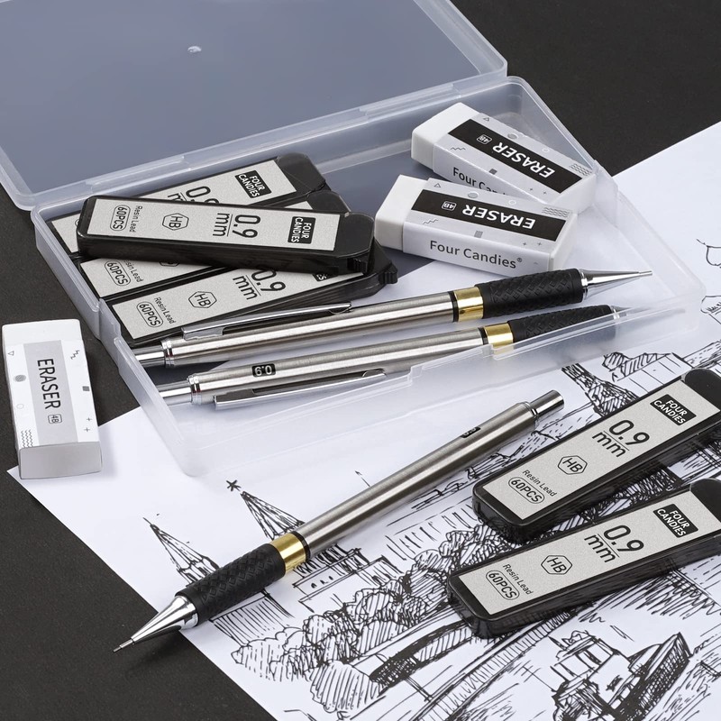 Four Candies Metal Mechanical Pencil Set - 3PCS 0.9mm Art