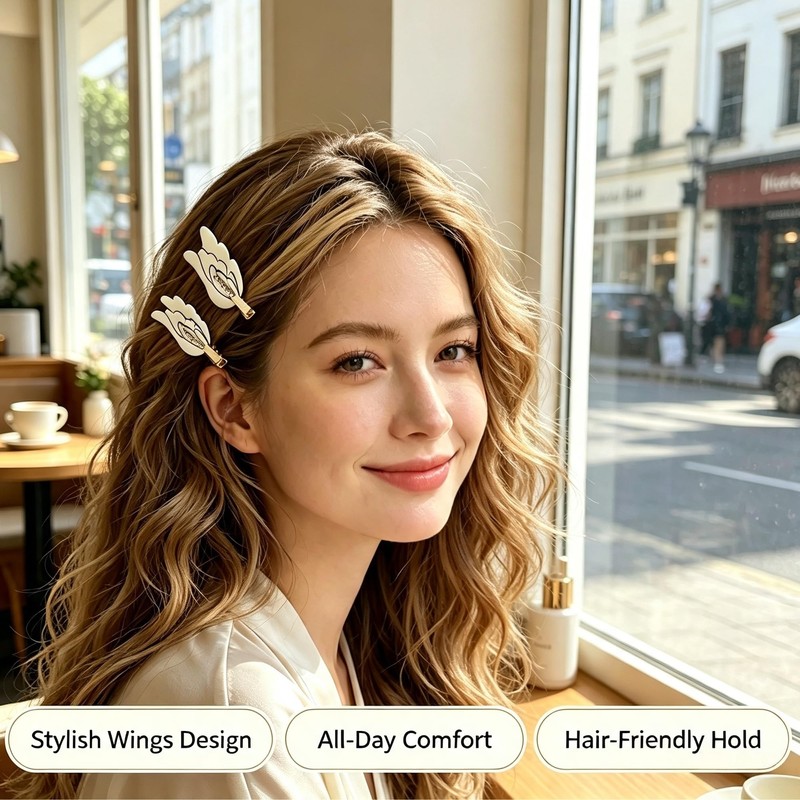 4 PCS Angel Wing Hair Clips with Rhinestones, No Bend