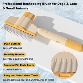 2PCS Cat & Dog Brush, Lightweight Cat Brushes For Long Haired Cats With Cat Comb, Cat & Dog Hair Brush with Long & Short Stainless Steel Metal Teeth for Removing Matted Fur, Knots & Loose Fur for Pet