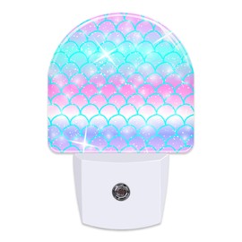 sndheke Rainbow Glitter Mermaid Scales Night Light Plug into Wall,Watercolor Pink Purple Teal Fish Scale Dusk to Dawn Night Light Plug in,0.5w Energy Saving Night Light for Kids Boys Girls Home Decor