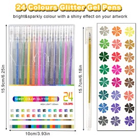 Marte Vanci Glitter Gel Pens, 24 Colour Glitter Pen Set Sparkled Glitter Pens 1.0mm Tip Coloured Gel Pens Art Drawing for Adult Colouring Books Cards Journal Crafting