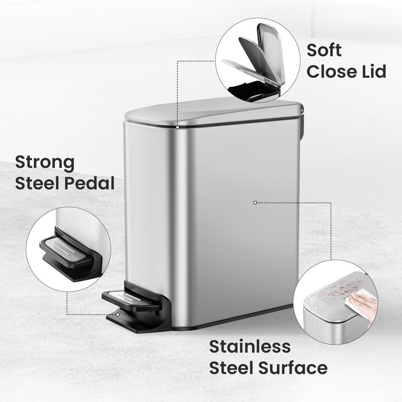 Cesun Small Bathroom Trash Can with Lid Soft Close, Step