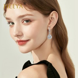 Silver Earrings for Women, Round Sterling Silver Earrings Drop Earrings for Women with Cubic Zirconia, Hypoallergenic Dangle Dangly Earrings Christmas Xmas Presents for Mum Wife