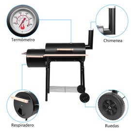 BBQ Charcoal Grill, Outdoor Patio Barbecue Cooker with Offset Smoker, Wheels and Tray for Balcony Picnics, Party and Camping High Temperature Paint (500-600 Degrees) Portable Summer Cooking
