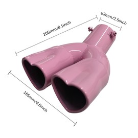 OtpOutopa Dual Exhaust Tip 2.5 inch Inlet, Universal Car Exhaust Pipe Modification Tail Throat Tail Pipe Stainless Steel Muffler Tip, Adjustable Heart Shaped Car Decoration (Curved,Pink)