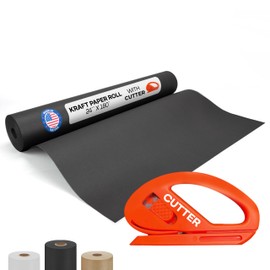 IDL Packaging Black Kraft Paper Roll 24" x 2160" (180 feet) with Cutter - Quality Black Paper Roll 50lb Thickness for Packing, Moving, Shipping & Crafts/Arts - Natural Wrapping Craft Paper