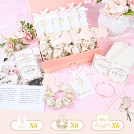 18 Pcs Bridesmaid Proposal Gifts Bridesmaid Hair Scrunchies Knot Bracelet Proposal Card Bridal Shower Gifts Bachelorette Party Wedding Favors Bridal Party Present for Women (Golden Series)