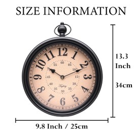 TRYLTRY Retro Round Wall Clock Metal Vintage Antique Wall Clocks Battery Operated Old Design Style for Kitchen, Living Room or Office Black Round