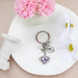 SHTALHST Heart Shape Keychain,Love Heart Keychain with Flower Charms,Purple Artificial Crystal Gift for Women Mom Girlfriend