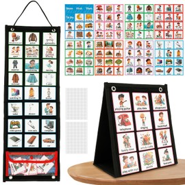 Kids Visual Schedule Calendar Chart,Autism Daily Chore Routine Chart With 70 Cards Autism Learning Materials Kids Visual Behavioral Tool Wall Planner for Home School Classroom Boys Girls Children (Black)