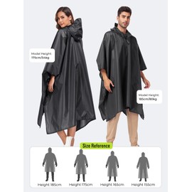 SaphiRose Hooded Rain Poncho Waterproof Raincoat Jacket for Men Women Adults (Grey)