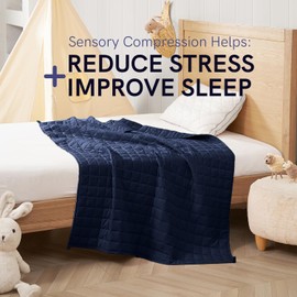 YnM Exclusive Kids Weighted Blanket, Soothing Cotton, Smallest Compartments with Glass Beads, Bed Blanket for One Person of 60lbs, Ideal for Twin Bed (41x60 Inches, 7 Pounds, Navy)