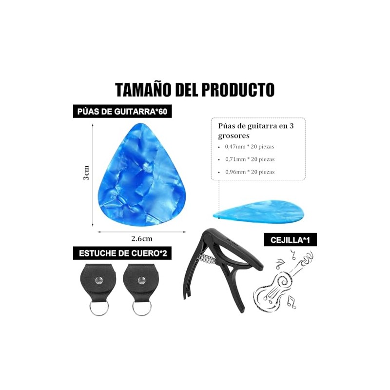 60pcs Púas para Guitarra, Accesorios para Guitarra, con Cejilla y