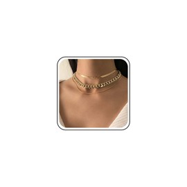 Inateannal Boho Layered Choker Necklace Chunky Cuban Chain Necklace Gold Herringbone Choker Necklace Cuban Link Curb Necklace Round Snake Necklace Chain Multilayer Punk Neckalce