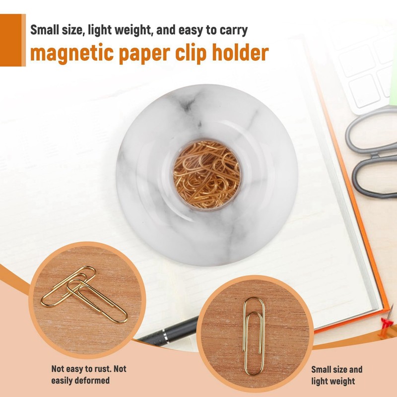 Roundsky Gold Office Clips in Elegant Magnetic Marble Clip Holder,