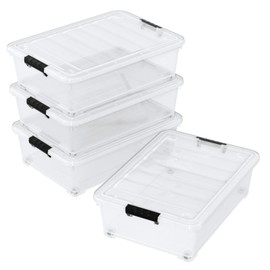Zerdyne 25 L Clear Under Bed Storage Bins with Lids, 4-Pack Under Bed Plastic Latch Storage Box with Wheels