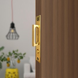 Fihatokus Pocket Door Edge Pull with Push Automatic Bounce Switch,Hidden Handle,Sliding Door Pull Hardware,Flush Pull Ring Handle (Gold)