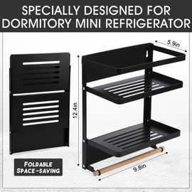 Reallnaive Dorm Magnetic Mini Fridge Organizer Shelves Magnetic Spice Rack Heavy Duty College Dorm Fridge Shelf Storage Organizer for Space Saving Refrigerator Kitchen Apartment Office(Black)