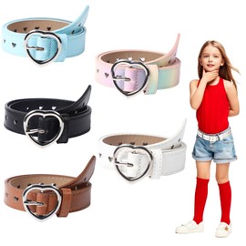 OZIO 5 Pcs Girls Belt Cute Heart Shape With Metal Buckle Kids PU Leather Waist Belt Elastic Stretch Adjustable Waist Belt for Girls Dress Pants Jeans
