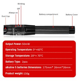 60 mW Visual Fault Locator Fibre Optic Cable Tester, Optical Cable Test Pen Tester SC/FC/ST/LC 2.5 mm Interface VFL 60 km Range for CATV Telecommunications Multifunctional Tester